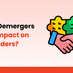 What is Demergers and its impact on shareholders? RMoney banner with handshake and puzzle icons representing corporate split.