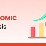 Economic Analysis - Raghunandan Money. The image features a bar chart with increasing bars, a magnifying glass with a dollar sign, and an upward green arrow, symbolizing financial growth and analysis. The design has a red and pink theme with the 'Raghunandan Money' logo