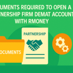 Documents Required to Open a Partnership Firm Demat Account with RMoney – Green Banner with Partnership and Document Icons